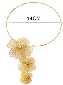 1pc Fashionable Elegant Brushed Flower Choker Necklace, Exquisite Versatile Women's Neck Jewelry Suitable For Daily Wear And Date Party Occasions - Gold - View 4