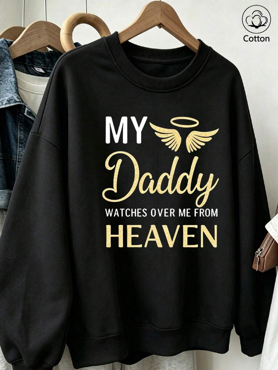 Women's Crew Neck Sweatshirt, Travel Sweatshirt, Cotton T-Shirt, Basic Autumn-Winter Sweatshirt For Women - Black - View 1