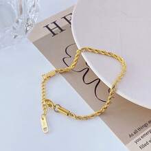 1pc Stainless Steel Twisted Curb Chain Bracelet For Women - Yellow Gold - View 5