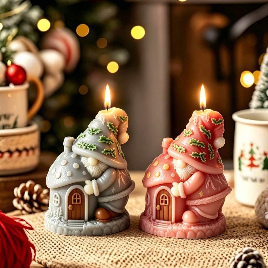 3D Christmas Elf House Silicone Candle Soap Mold, DIY Aromatherapy Candle, Handmade Soap, Resin, Plaster Mold For Christmas Home Decor Crafting - Mushroom House Faceless Gnome Silicone Mold - View 1