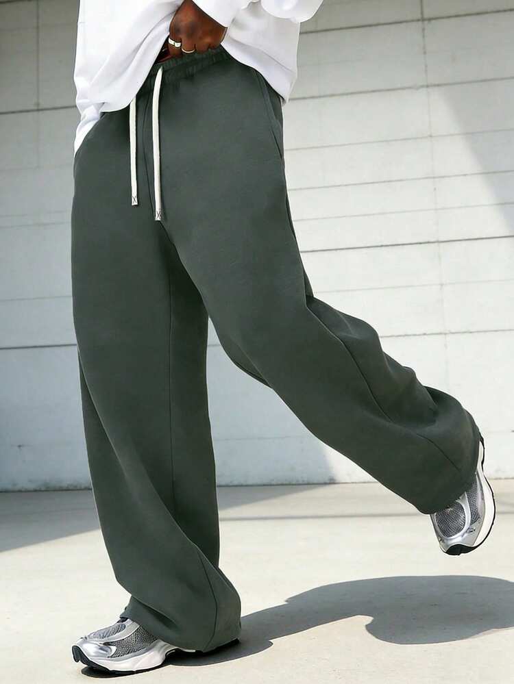 Men's Dark Gray Oversized Wide Leg Sweatpants, Loose Streetwear Joggers, Relaxed Campus Pants Sports Fall - Dark Grey - View 2