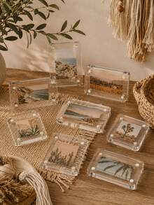 1/3/5pcs Transparent Acrylic Magnetic Photo Frame, Small Transparent Photo Display Stand, Suitable For Desktop, Bedroom, Office And Home Decoration. Suitable For Landscape Photos And Family Photos. - Transparent - View 2