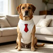 1PC Sleeveless Turtleneck Dog Vest, Soft Knit Pet Clothes With Embroidered Tie Patch, Formal Business‑Style Pullover Outfit For Medium Large Breed Dogs - White - View 3