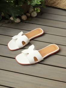 Women's Loose Fit Flat Sandals, Open Toe, Fashion, Beach, Non-Slip, Slip-On, Fashion Low Heel Sandals, Vacation Style, Summer - White - View 7