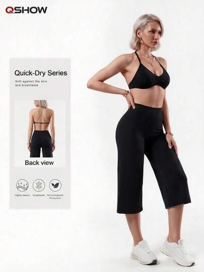 Women's 2 Pieces Sports Set, Summer Sexy Lingerie With Padded Bra And High-Waist Straight-Leg Pants, Suitable For Yoga And Fitness, Elegant Style