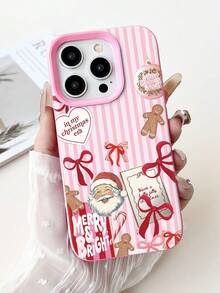 1pc Christmas Fashion Personalized Striped Gingerbread Bow Pattern Deep Pink Liquid Large Hole Lens Anti-Drop Anti-Fingerprint Phone Case Compatible With IPhone 17/16/16Pro/16Plus/15/15ProMax/15Pro/11/12/13/14ProMax/11Pro/11ProMax/12Pro/12ProMax/13Pro/13ProMax/14Pro/14ProMax Soft Shell Premium Feel - Multicolor - View 1