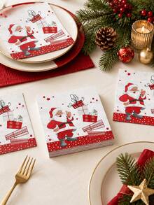 40 chiếc khăn giấy Giáng Sinh, khăn giấy thiết kế hoạt hình ông già Noel, phù hợp cho bàn tiệc ngày lễ, đồ dùng tiệc Giáng Sinh - nhiều màu - Xem 3