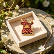 Cartoon Highland Cow Enamel Brooch, Floral Yak Metal Lapel Pin Badge, Cute Backpack Hat Jacket Clothing Decoration Accessory, Adorable Gift For Friends - Multicolor - View 8