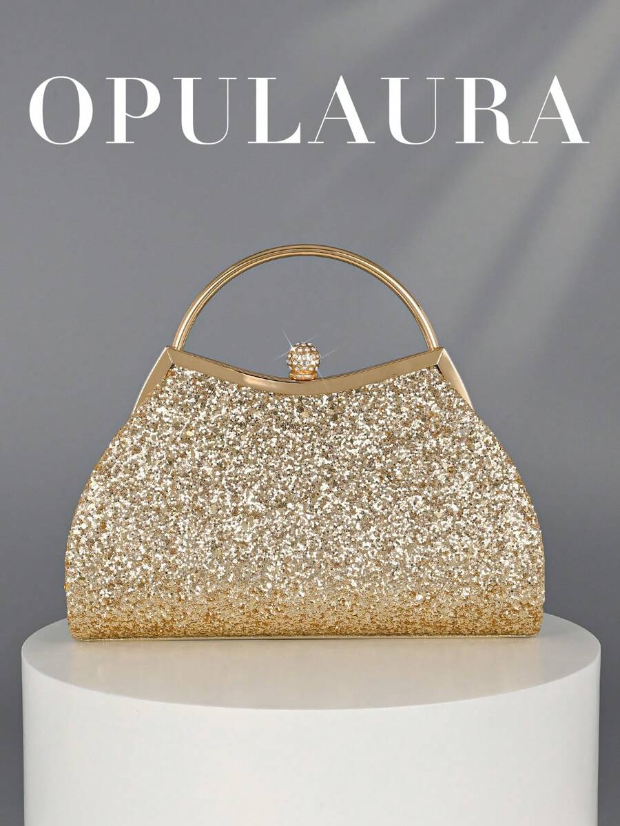 OpulAura Sparkling Crystal Embellished Evening Clutch Bag For Women, Luxury Glitter Rhinestone Formal Purse Suitable For Gala, Party, Wedding, Birthday Party, Anniversary Gift - Gold - View 1