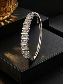 1pc Heavy-Duty Ladder-Style Pave Diamond Bracelet, Fully Embellished With Sparkling Diamonds, Exquisite And Elegant Design, Women's Gift Accessory - Bracelet - View 1