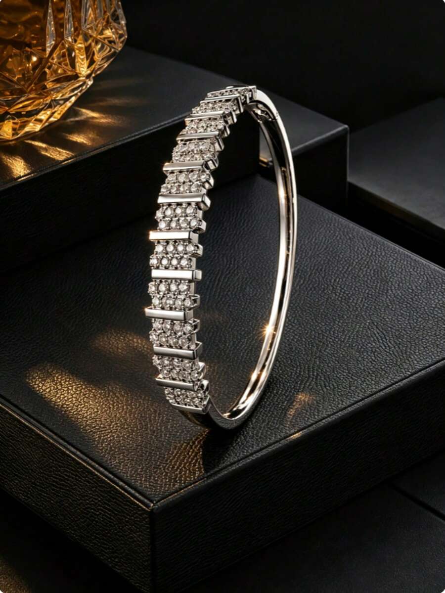 1pc Heavy-Duty Ladder-Style Pave Diamond Bracelet, Fully Embellished With Sparkling Diamonds, Exquisite And Elegant Design, Women's Gift Accessory - Bracelet - View 1