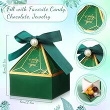 10pcs/Pack Party Gift Boxes, Paper Candy Small Gift Boxes, Green Ribbon Boxes, Birthday Wedding Return Gift Boxes, Pearl Ribbon, Suitable For Various Festivals - Green - View 2