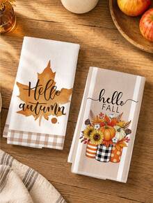 2pcs Autumn Minimalist Maple Leaf Plant Pattern Kitchen Towels, Soft Polyester Dish Cloths, Suitable For Kitchen Decor, Kitchen Cleaning, Holiday Party Decoration, Kitchen Bathroom Supplies Home Essentials, Home Decor, Housewarming Gift - Multicolor - View 6