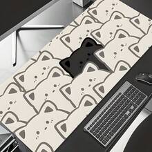 Cute Cat Face Mouse Pad Black & White Playful Design Extra Long Gaming Desk Mat Set, Non-Slip Durable Rubber Bottom, Smooth Surface Suitable For Computer Laptop Office Home, Abstract Art Decor, Back To School Supplies - A - View 6