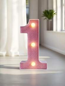 1pc Pink Sequin Glowing Letter/Number Desktop Decorative Night Light, Romantic Proposal Birthday Party Atmosphere Light, Guide Light - Q2-pink Letter Light - View 23