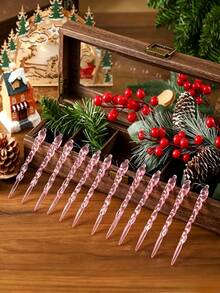 12pcs Transparent Acrylic Icicle Hanging Decorations, Shiny Blue Artificial Crystal Icicle Pendant Lights, Window Decor Home Decor, Indoor Window Decoration, Wedding Party, Glass House Decoration, Room Decoration, Bedroom Decoration, Wall Art, Living Room Wall Art, Garden Decoration, Outdoor Bedroom Decoration, Christmas Tree Decoration, Winter Holiday Party, Christmas Home Decor Pendant Lights, Elegant Winter Wonderland Christmas Decoration - Multicolor - View 11