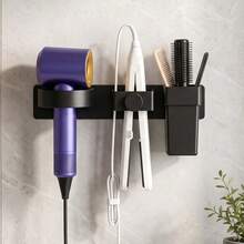 Multi-Functional Hairdryer Holder , No-Drill Wall-Mounted Storage Rack For Bedroom And Bathroom Multifunctional Wall-Mounted Bathroom Organizer - Stylish Black Design, Suitable For Hair Dryer, Comb, Shaver, And Cosmetics Storage - Multicolor 1 - View 7