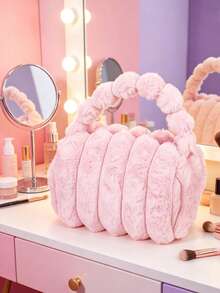 2/1pc Plush Handheld Makeup Bag, Large‑Capacity Cosmetic Storage Pouch, Soft Fuzzy Portable Travel Bag, Simple Casual Daily Carry Handbag For Autumn Winter, Multi‑Purpose Women's Storage Hand Pouch For Outing Travel Use - Multicolor - View 13