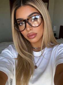 1pc Personalized Casual Cat Eye Large Frame Fashion Clear Glasses, Leopard Print Versatile Women's Eyewear, Suitable For Daily Wear, Street Photography, Back To School, Commuting, Vacation, Travel, Beach Accessory - Leopard - View 3