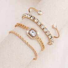 JasonRolls 5pcs Set, Elegant Ladies Watch, Luxury Fashion Minimalist Ladies Quartz Watch, Exquisite Dial Design, Luxury Alloy Rhinestone Bracelet Set, Suitable For Daily, Casual, Party, Evening, Holiday Occasions, Holiday Gift, Birthday Gift, Mother's Day Gift - Gold - View 8