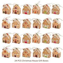 12pcs Christmas Gingerbread House Gift Boxes, 10*9.5*5.5cm, Christmas House Shaped Snack Boxes With Jute Rope And Hanging Decor, Suitable As Christmas Advent Decoration Holiday Candy Gift Boxes - View 10
