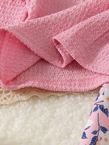 2pcs Infant/Toddler (Girl) Fresh Ruffle Trim 3D Flower Long Sleeve Top & Ditsy Floral Long Pants Set, Lightweight Spring/Autumn - Baby Pink - View 7