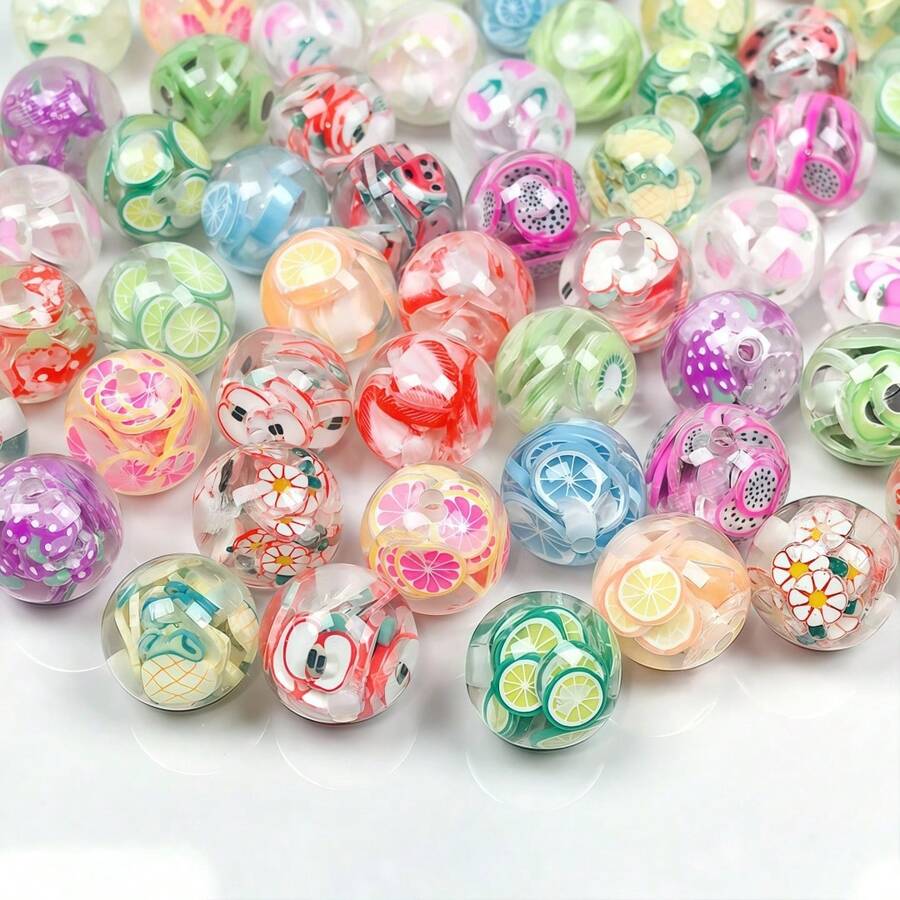 20/15/10pcs Handmade Fruit Summer Decorative Beads, 16mm Hole, Multicolor Random Assortment, DIY Craft Material Kit For Beaded Pens, Bracelets, Necklaces, Holiday Gifts, Party - Multicolor - View 1