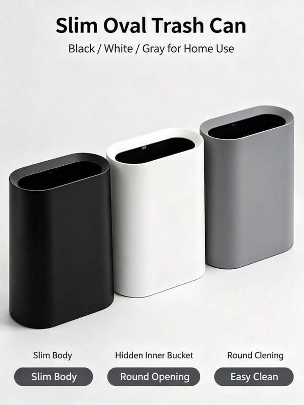 Bathroom Slim Trash Can, 15L Bathroom Waste Bin, Open‑Top Plastic Waste Basket, Narrow Space‑Saving Garbage Container, Household Bin With Rounded Edges, Sturdy & Stable Structure, Suitable For Bathroom Vanity, Bedroom, Living Room