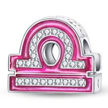 1pc Silver-Plated 12 Zodiac Signs Hollow Beads, Full Set Of Zodiac Symbols With Soft Pink Enamel And Full Zirconia Stones, Sweet Girl Style, Suitable For Various Basic Bracelets And Necklaces, Handmade DIY Jewelry Accessories, Zodiac Memorial Gift Accessories - Multicolor - View 22