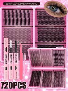 600/684/708/720pcs D-Type Curly Artificial Mink Fur False Eyelashes,Thick And Full,Light And Soft Eyelash Clusters.The False Eyelashes Are Made Of Soft Mixed Materials,Making It Easy To Create A Three-Dimensional Eye Makeup Effect.Halloween,Christmas - Multicolor - View 3