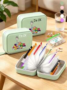 Pill Organizer Box Set, I'm OK Print Pill Organizer Bag, 7-Day Large Capacity Pill Storage Box With 2 Compartments Per Day, Multi-Layer Medication Storage Bag, 14 Colorful Compartments, Reusable Travel Medication Storage Bag, Suitable For Supplements And Small Daily Items, Ideal For Health-Conscious And On-The-Go Users, Essential Medical Accessory, Dormitory Necessity, Back To School Essential, Teacher's Day Gift, Back To School Gift - Multicolor - View 6