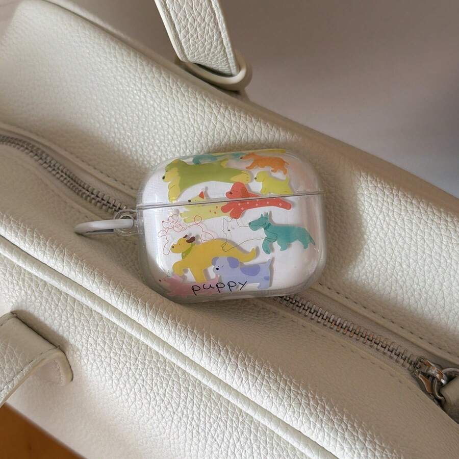 Cartoon Print Colorful Running Puppy Anti-Drop, Anti-Scratch, Anti-Fingerprint + Ring Earphone Case Suitable For AirPods Pro 3 Protective Cover Pro 2 Cute Apple 4 Minimalist 3 New 1/2 Generation Girls Earphone Case Protective Cover