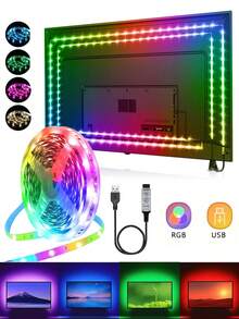 USB Powered RGB TV Backlight Strip, Color Changing Ambient Light, Suitable For TV, Computer Monitor, Home Theater Decoration, Room, Living Room And Cabinet Decor Ambient Light Strip - Multicolor - View 2