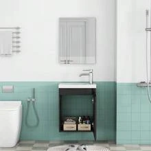 40cm White High-Gloss Bathroom Cabinet, Wall-Mounted Vanity Unit With Ceramic Basin And Mirror, Handleless Design, Soft-Close Hinges, Space-Saving, Fully Pre-Assembled, No Assembly Required, For Bathrooms And Guest Rooms - Black - View 3