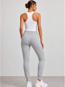Sweatpants, Elastic Waistband With Drawstrings, Mid-Rise, 2 Pockets, Tapered Legs With Drawstrings, Basic - Light Grey - View 2