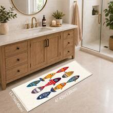 1pc, Abstract Fish Pattern Printed Faux Cashmere Kitchen Mat, Absorbent Kitchen Floor Mat, Kitchen Rug, Long Runner Mat, Sink Front Mat, Suitable For Kitchen, Bathroom, Entryway, Hallway, Laundry Room And Home Decor - Multicolor - View 13