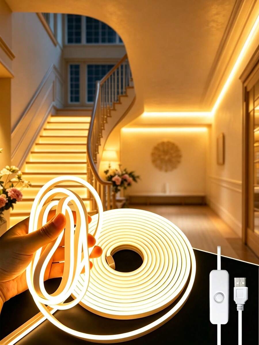 1-5m USB LED Strip Light, Suitable For Bedroom Wall Decoration, Anniversary, Kitchen, Home Decor, TV/Computer Backlight, Non-Dimmable Solid Color, Simple Switch Control, Holiday Theme Lighting - White - View 1