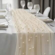 1pc Champagne Pearl Tulle, Wedding, Tablecloth, Dessert, Table Decor Fabric, Cake, Photography Backdrop Curtain Prop, Bridal Veil, Fairy Style Champagne Hollow Mesh Yarn, Suitable For Various Occasions, Multiple Sizes Available - Champagne - View 6