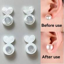 Earring Backs For Heavy Earrings Support, Suitable For Droopy Ears, White Silicone Earring Backs, Suitable For Stud Earrings, Comfortable Heavy Earring Support, Avoid Ear Lobe Stretching, Heart-Shaped Design, Easy To Use - Ear Plug - View 1