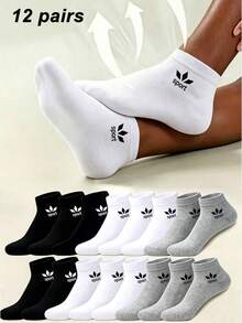 1/6/12 Pairs Men's Letter Print Solid Color Boat Socks, Sweat-Absorbent Breathable Soft Invisible Socks, Couple Socks, Unisex, Suitable For Daily, Sports, Home, Back To School, All Seasons - Multicolor - View 10