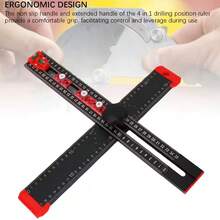 1pc 2-In-1 Drill Positioning Ruler, Combination Square, T-Square, Cabinet Hardware Positioning Clamp, Drawer Installation Woodworking Tool, 4-In-1 Drill Positioning Ruler, 35cm Long, Multi-Function Cabinet Hardware Positioning Clamp, Metric T-Square, Black Marking Gauge Tool - A - View 1