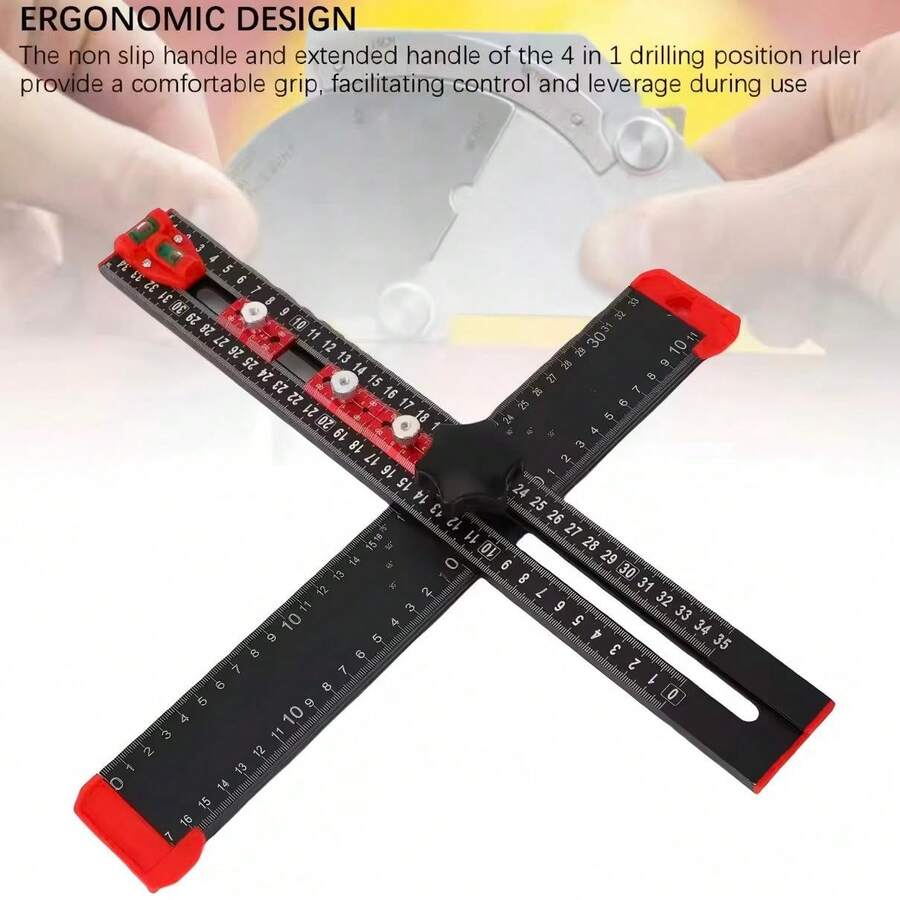 1pc 2-In-1 Drill Positioning Ruler, Combination Square, T-Square, Cabinet Hardware Positioning Clamp, Drawer Installation Woodworking Tool, 4-In-1 Drill Positioning Ruler, 35cm Long, Multi-Function Cabinet Hardware Positioning Clamp, Metric T-Square, Black Marking Gauge Tool - A - View 1