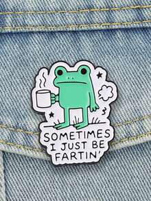 1pc Cute Cartoon Coffee Frog Enamel Pin, Humorous Text Badge, Fashion Accessory For Clothes And Bags, Fun Gift For Friends - Multicolor - View 4
