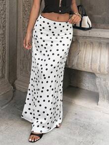 Elegant French Polka Dot Long Skirt For Women White Spring - White - View 3