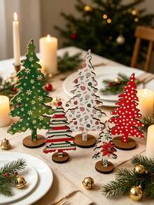10pcs/5pcs Ornamen Meja Pohon Natal Kayu, Dekorasi Meja Makan Natal, Tersedia Berbagai Motif, Tanda Pohon Natal Kecil, Dekorasi Tengah Meja Meriah, Cocok Untuk Penggunaan di Rumah, Dekorasi Natal Dalam Ruangan. - Beraneka warna - View 2