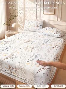1pc Minimalist Colorful Floral Pattern Fitted Sheet, Mattress Protector, Mattress Cover, Soft & Breathable, -Twin, Full, Queen, King, Deep Pocket Design Up To 11.8 Inches. Back To School Dorm Essential. - White - View 4