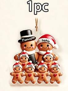 Custom Gingerbread Family Christmas Ornament, Personalized Tree Decor, Festive Holiday Style, Customized 3-8 Names Family Keepsake, Customizable Christmas Hanging Decoration, Family Name Ornament, Christmas Home Decor, Christmas Gift, 2D Flat - Style C - View 14