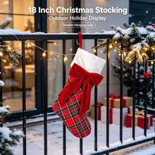 Red Christmas Stockings Retro Plaid Bow Hanging Decorative Socks For Mantel - Green - View 4