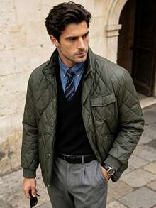 Men's Winter Fashion Long Sleeve Stand Collar Padded Jacket, Suitable For Daily Commute And Vacation - Green - View 5