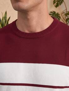 ALTZTAR 男士圓領長袖羅紋針織毛衣 T-shirt - 酒紅色 - 查看 6